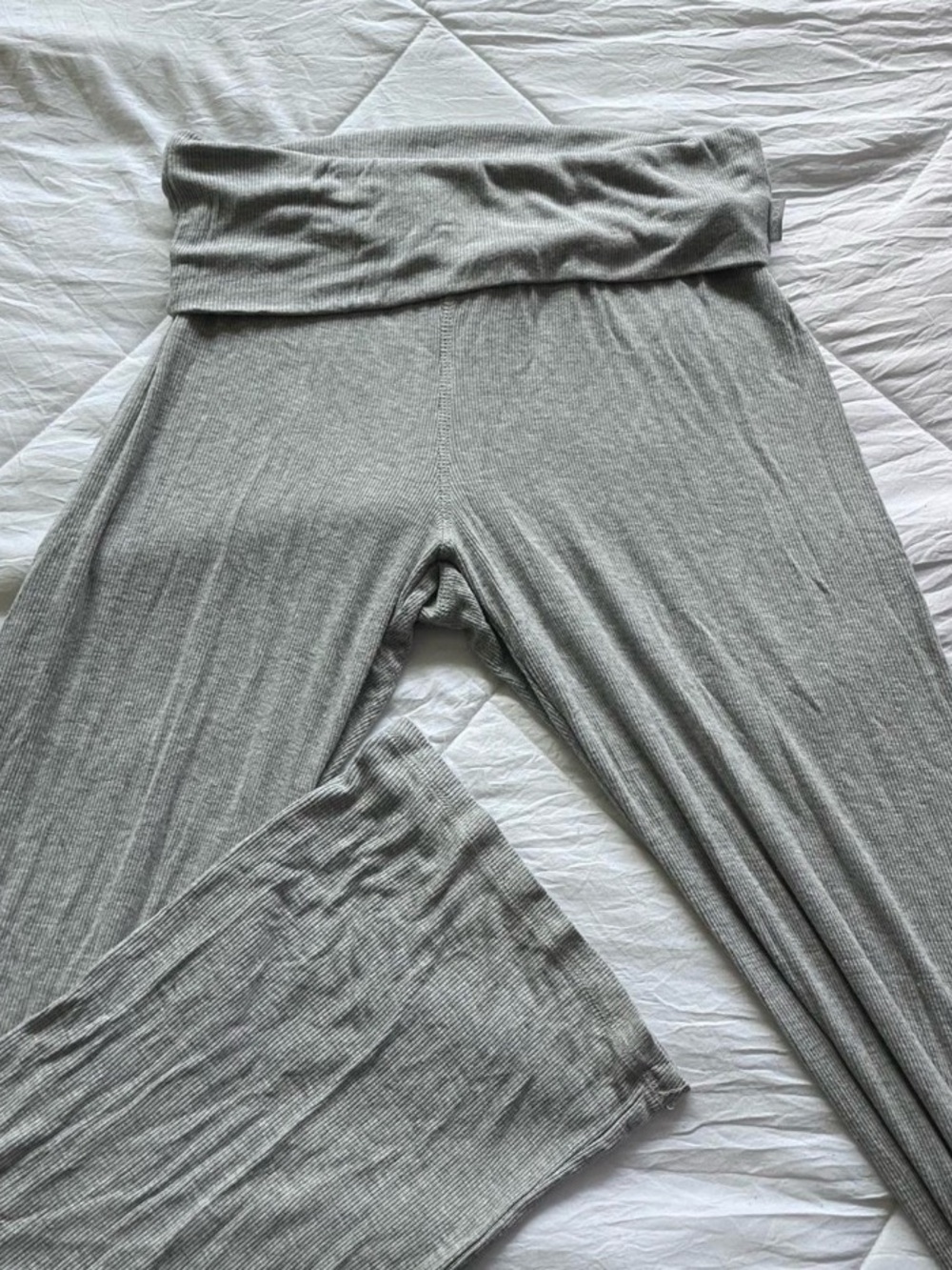Cotton On Light Gray Wide Leg Fold-Over Waistband Ribbed Pants